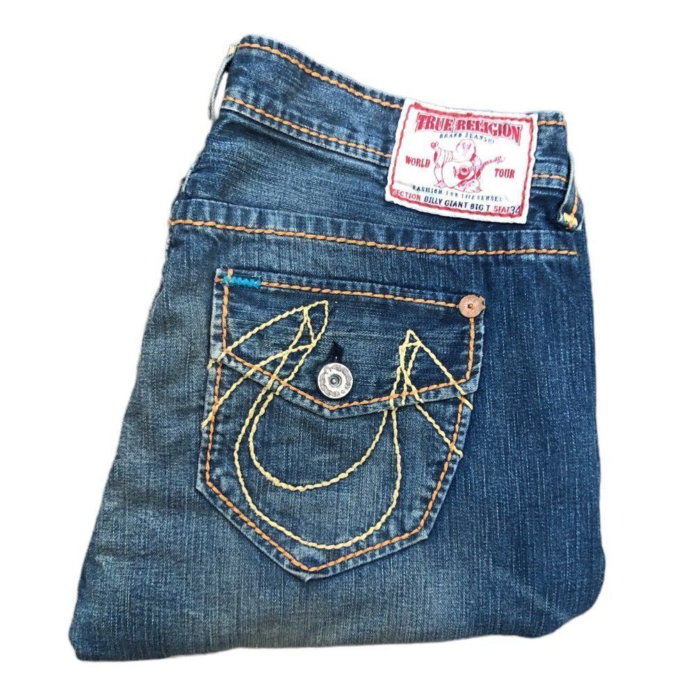 Vintage True Religion Jeans Size 36 Billy Giant Big T Blue